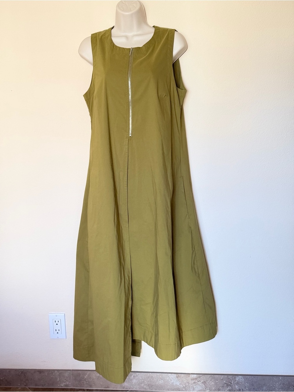 Foil Dress Womens 8 Green Maxi 1/2 Zip Lagenlook Minimalist Bohemian